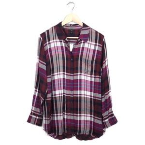 NWT X Talbots Pink Plaid Button Down Top